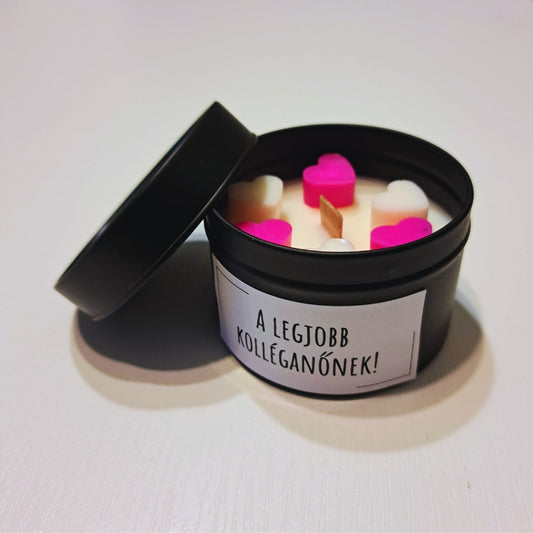 SzĂvecske szemĂ©lyre szabhatĂł fakanĂłcos gyertya fekete fĂ©mtĂ©gelyben