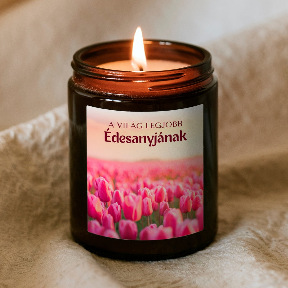 Anyák napi személyre szabható gyertya barna tégelyben (nagy)
