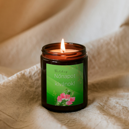 Nőnapi személyre szabható gyertya barna tégelyben (01)