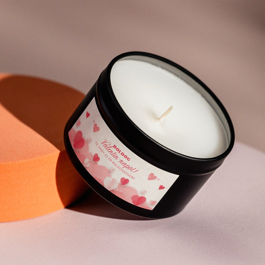 Valentin-napi személyre szabható gyertya fekete fémtégelyben
