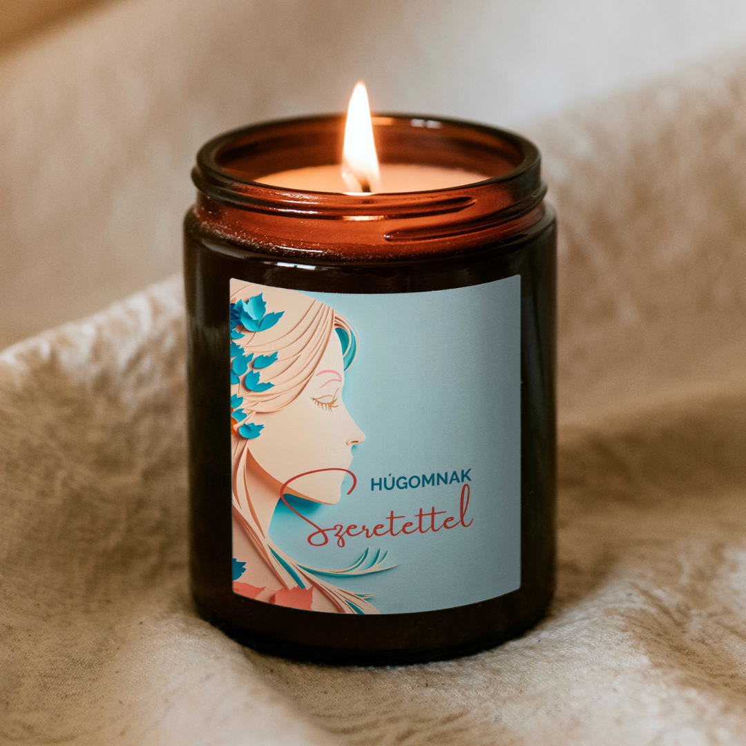 Nőnapi személyre szabható gyertya barna tégelyben (02)