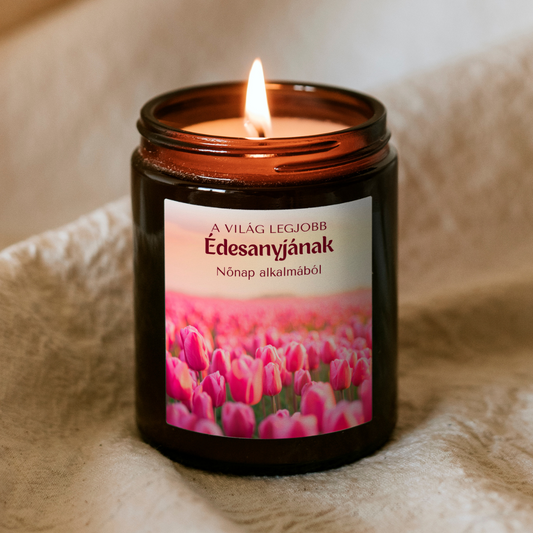 Nőnapi személyre szabható gyertya barna tégelyben (03)