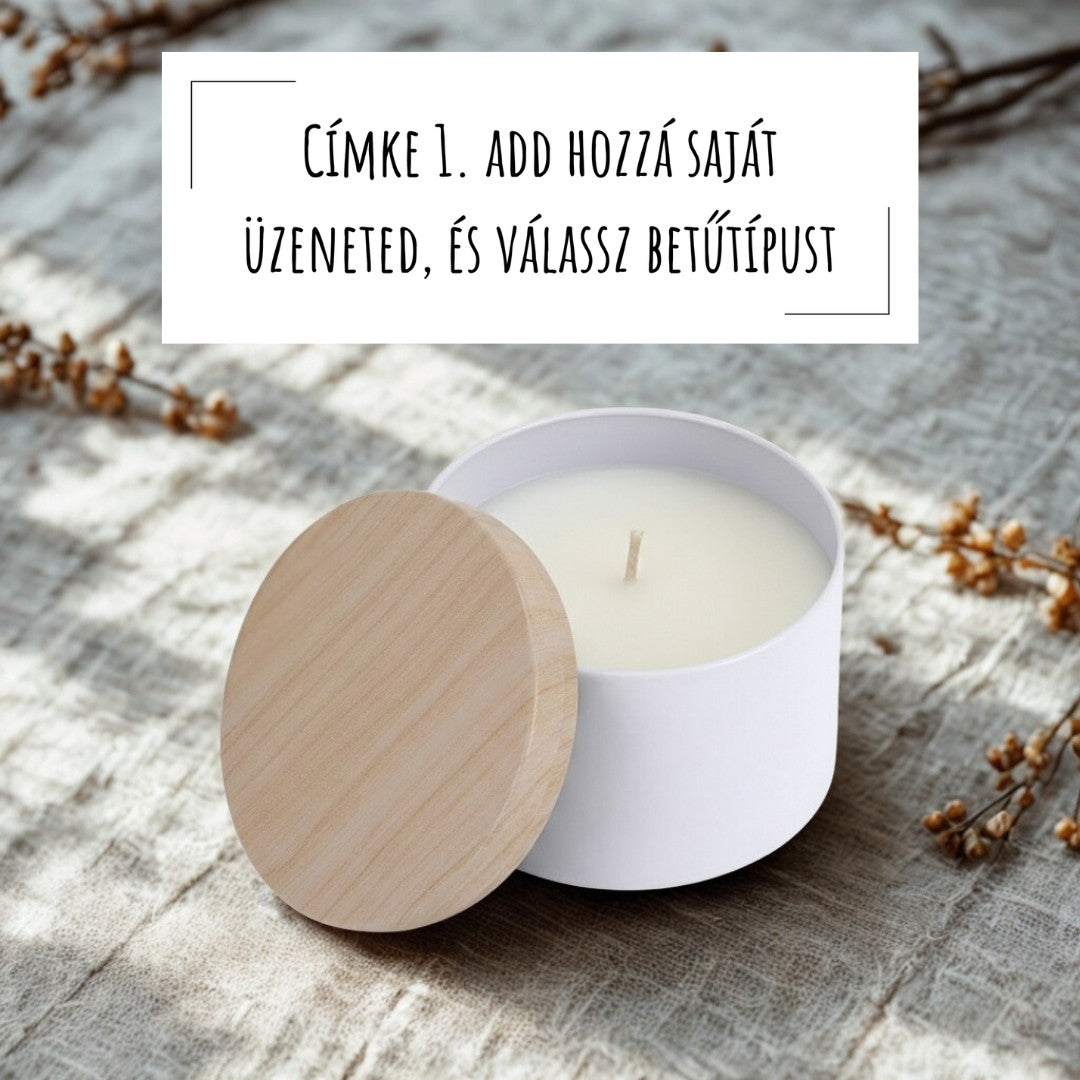Személyre szabható gyertya fehér fémtégelyben