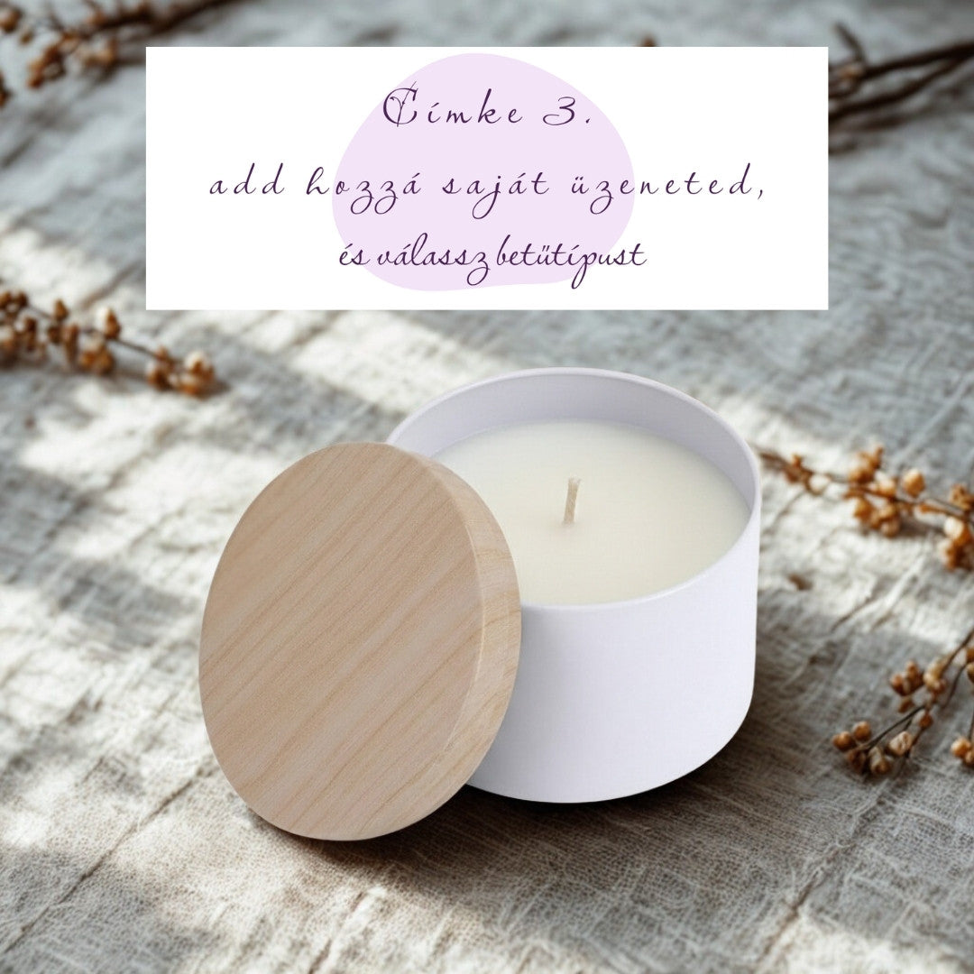 Személyre szabható gyertya fehér fémtégelyben