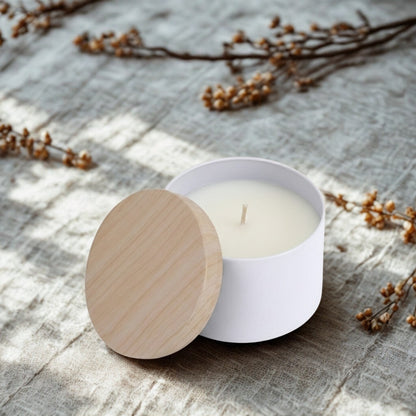 Személyre szabható gyertya fehér fémtégelyben